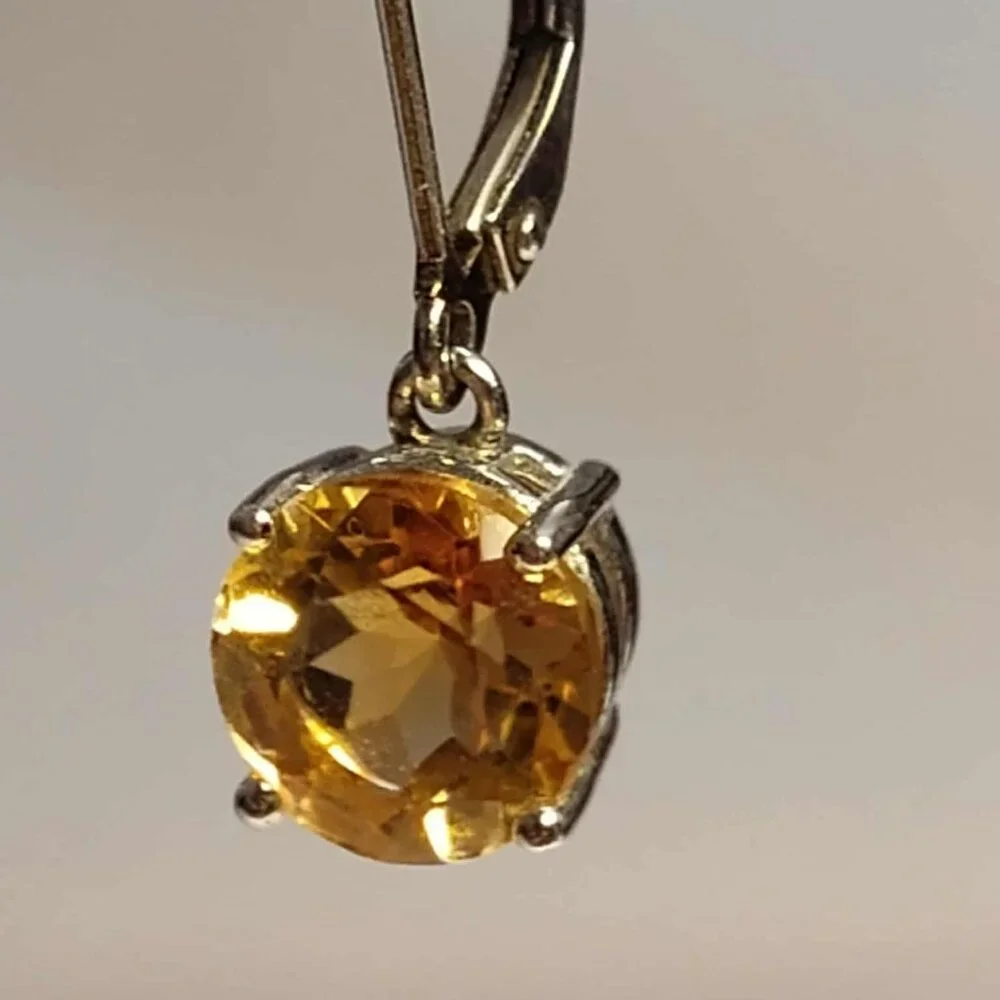 3.75ctw round Brazilian Citrine, Rhodium over .925 sterling dangle earrings